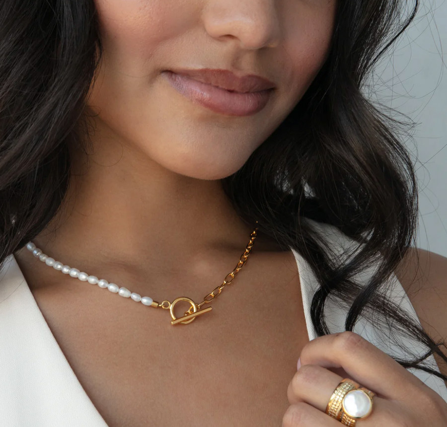 Anna Beck Gold Pearl and Chain Necklace