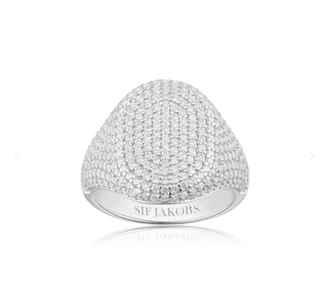 Sif Jakobs Sterling Silver Capizzi Pave Signet Ring Size 7.5