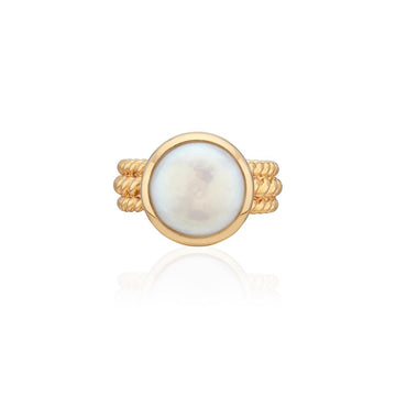 Anna Beck Gold Scalloped Pearl Cocktail Ring Size 9