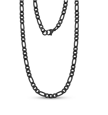 ARZ 5mm Black Figaro Link Necklace 24 Inches
