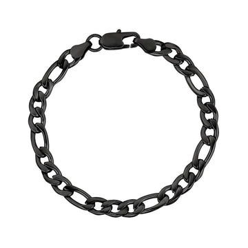 ARZ 7mm Black Figaro Link Bracelet 9 Inches