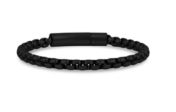 A.R.Z Steel Black 5mm Round Box Link Bracelet 8 Inches