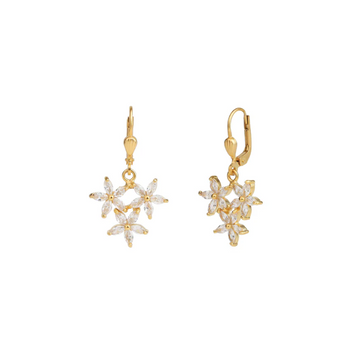 La Vie Parisienne Triple Crystal Flower Drop Earrings