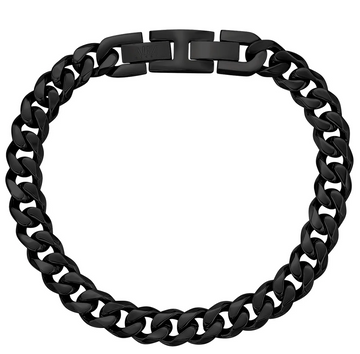 A.R.Z Steel 8mm Black Cuban Link Bracelet 7.5-8 Inches