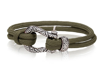 A.R.Z Steel Army Green Cord U Lock Bracelet 8 Inches