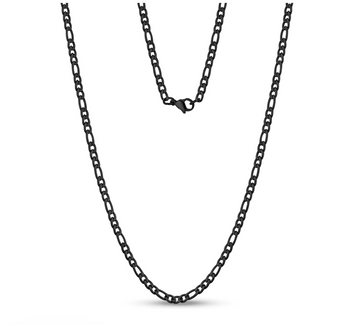 ARZ Steel Black 3.5mm Figaro Necklace 16