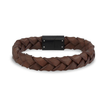 A.R.Z Steel Woven Leather Bracelet 8 Inches