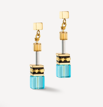 Coeur De Lion Gold Aqua Geo Cube Earrings