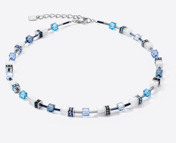 Coeur De Lion Blue and White Rock Crystal Geo Cube Necklace