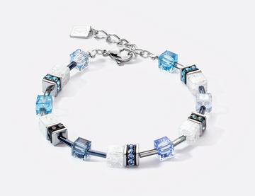 Coeur De Lion Blue and White Rock Crystal Geo Cube Bracelet