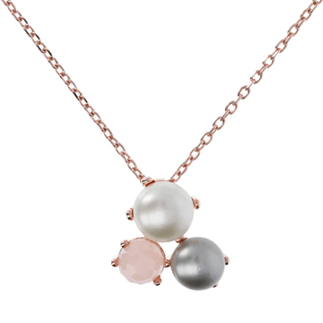 Bronzallure Rose Quartz and Freshwater Pearl Triology Necklace
