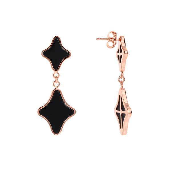 Bronzallure Black Onyx Double Etoile Drop Earrings