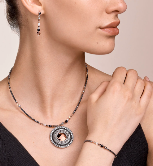 Coeur De Lion Onyx and Grey Crystal Amulet Necklace
