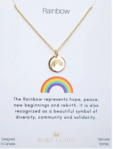Heart And Lotus Gold Coin Rainbow Necklace