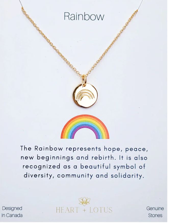 Heart And Lotus Gold Coin Rainbow Necklace