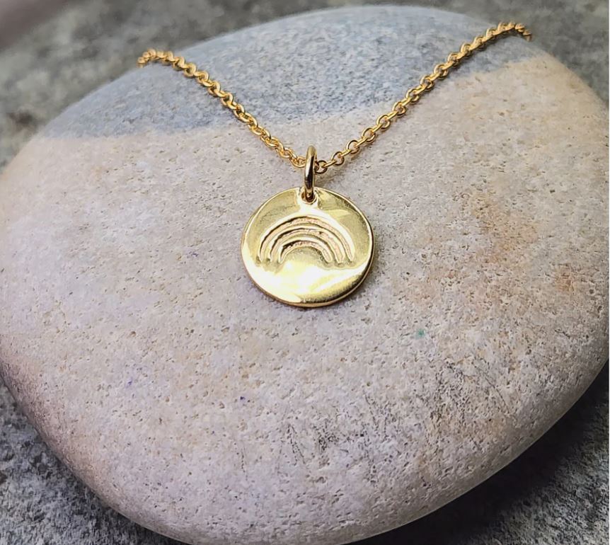 Heart And Lotus Gold Coin Rainbow Necklace
