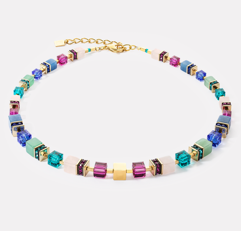 Coeur De Lion GeoCUBE Gold-Multicolour Precious Statement Necklace