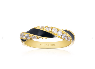 Sif Jakobs Ferrara Nero Gold and Black Enamel Ring Size 6.75