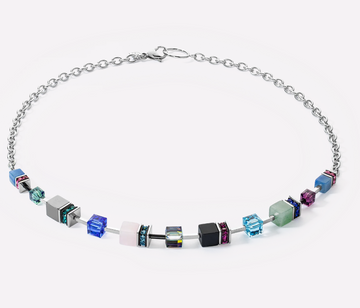 Coeur De Lion GeoCUBE Silver-Multicolour Iconic Precious Chain Necklace