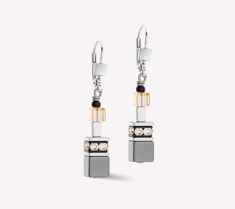 Coeur De Lion GeoCUBE Grey-Beige Iconic Precious Chain Earrings