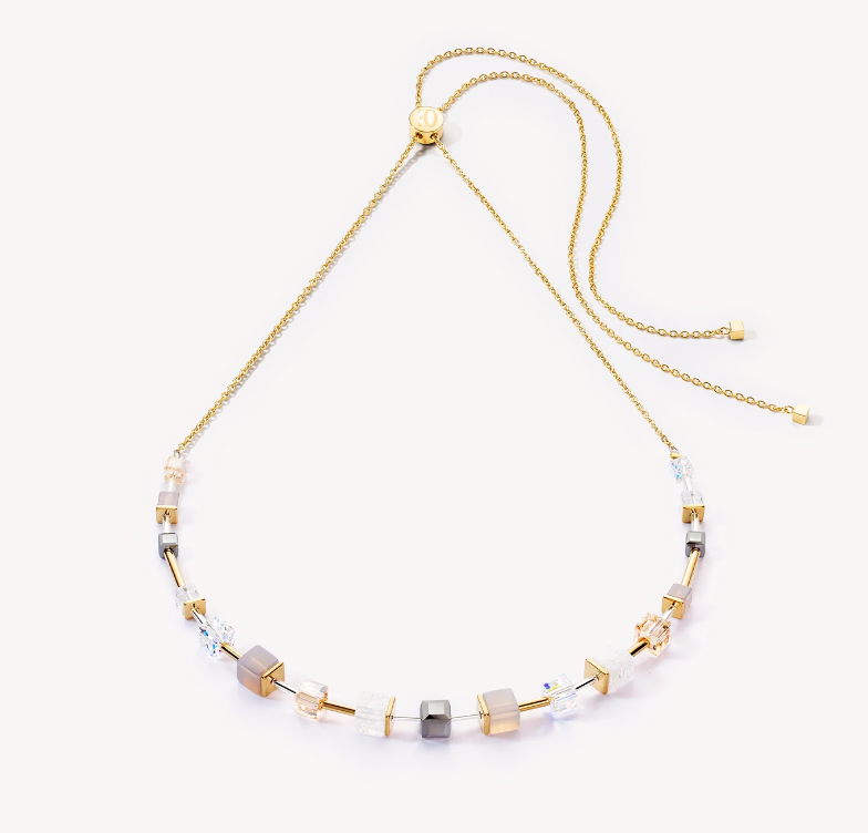 Coeur De Lion GeoCUBE Gold and Grey Precious Slider Necklace