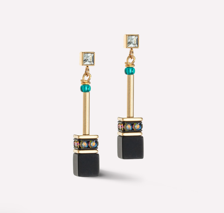 Coeur De Lion GeoCUBE Iconic Black Multicolour Nature Chain Earrings