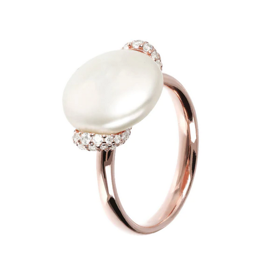 Bronzallure Cultured Coin Pearl and Gemstone Ring Sz 7