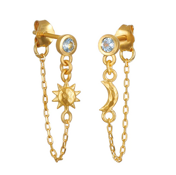 Satya Blue Topaz Moon Star Chain Earrings