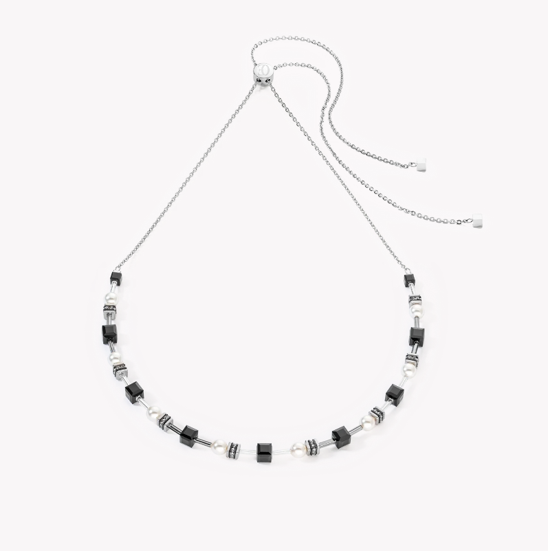 Coeur De Lion Silver-Black Mysterious Cubes and Pearls Necklace