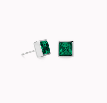 Coeur De Lion Silver Aqua Crystal Square Studs