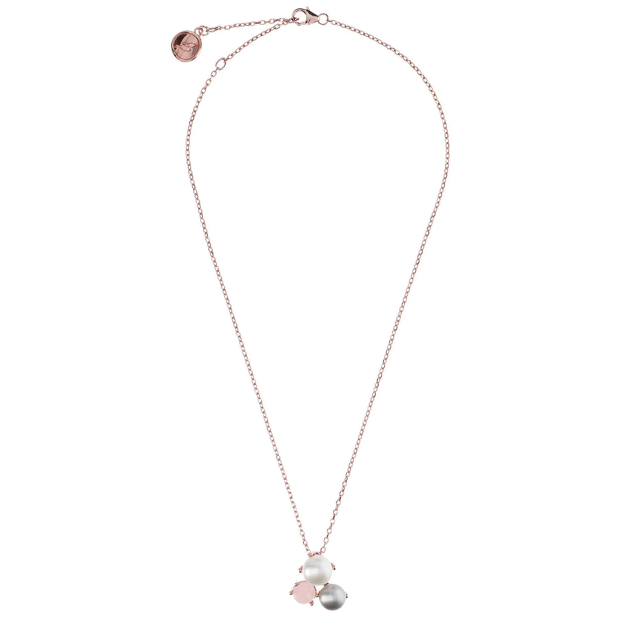 Bronzallure Rose Quartz and Freshwater Pearl Triology Necklace