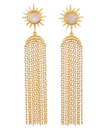 Satya 'North Star' Moonstone Gold Fringe Earrings