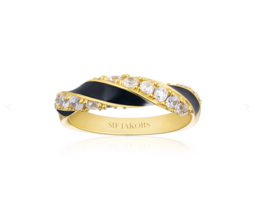 Sif Jakobs Gold Ferrara Nero Black Twist Ring Size 8.5