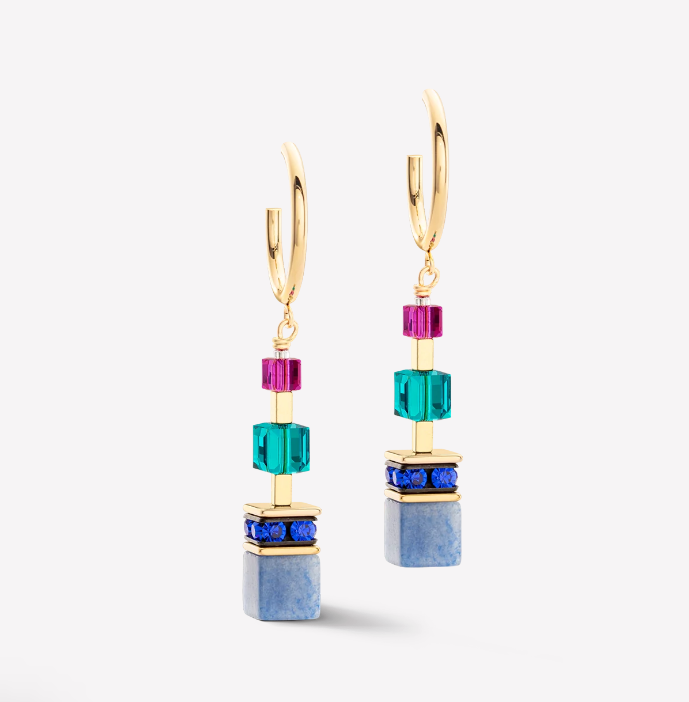 Coeur De Lion GeoCUBE Gold-Multicolour Precious Statement Earrings