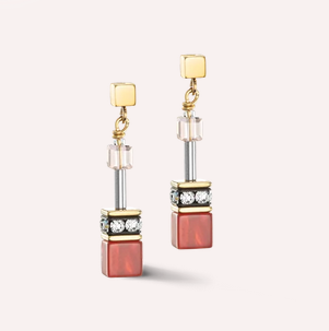 Coeur De Lion GeoCUBE Iconic Precious Red-Beige Earrings