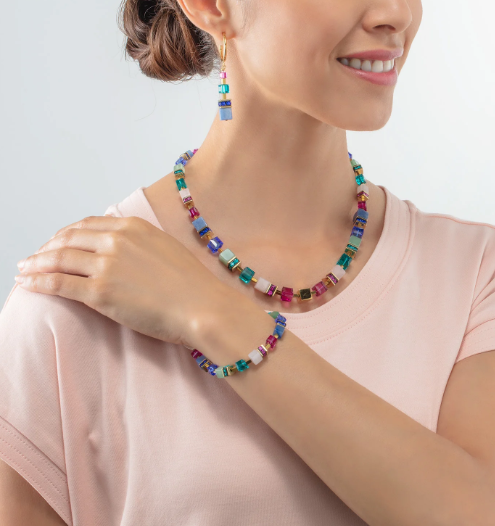 Coeur De Lion GeoCUBE Gold-Multicolour Precious Statement Necklace