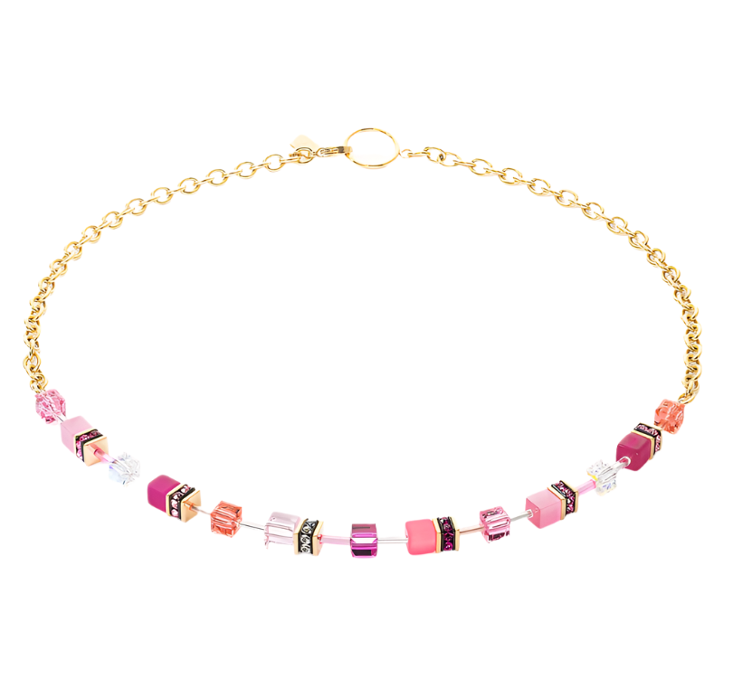 Coeur De Lion GeoCUBE Gold-Magenta Iconic Chain Necklace