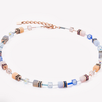 Coeur De Lion GeoCube Light Blue and Beige Necklace