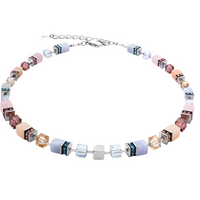 Coeur De Lion GeoCube Pastel Blue-Beige Necklace