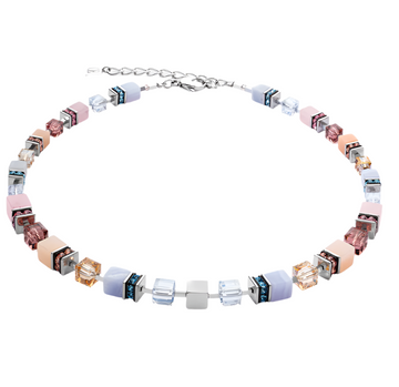 Coeur De Lion GeoCube Pastel Blue-Beige Necklace