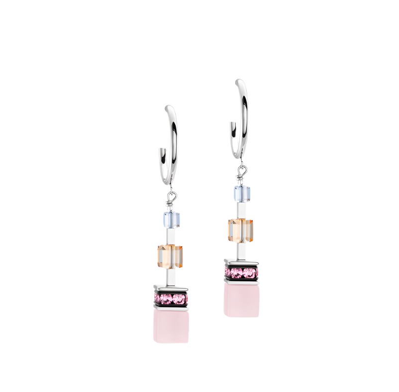Coeur De Lion GeoCube Pastel Pink Hoops Drop Earrings