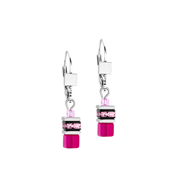 Coeur De Lion GeoCube Small Magenta Drop Earrings