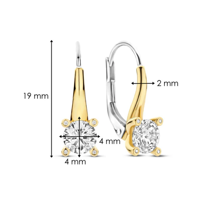 Ti Sento Two Tone CZ Solitaire Leverback Earrings