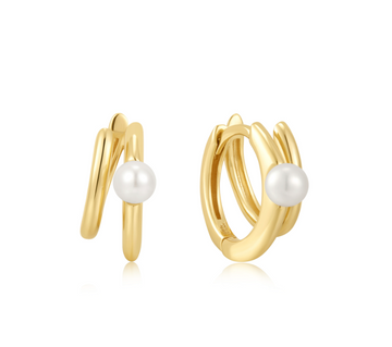 Ania Haie Gold Parallel Duo Freshwater Pearl Huggies