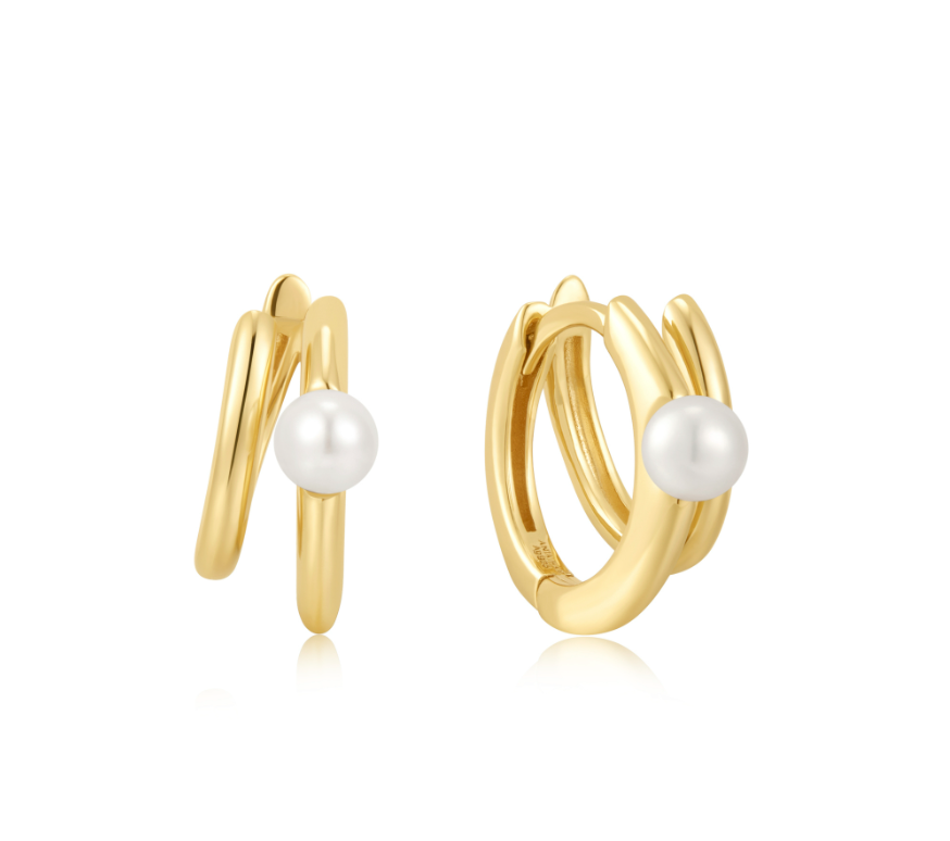 Ania Haie Gold Parallel Duo Freshwater Pearl Huggies