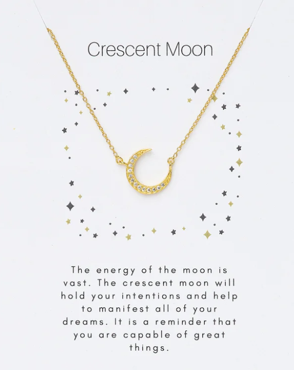 Heart And Lotus Gold Crescent Moon Crystal Necklace