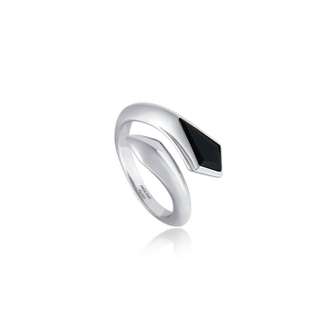 Ania Haie Silver Black Agate Adjustable Wrap Ring