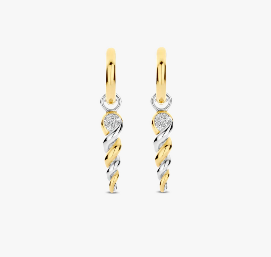 Ti Sento Two Tone CZ Twisted Helix Earrings