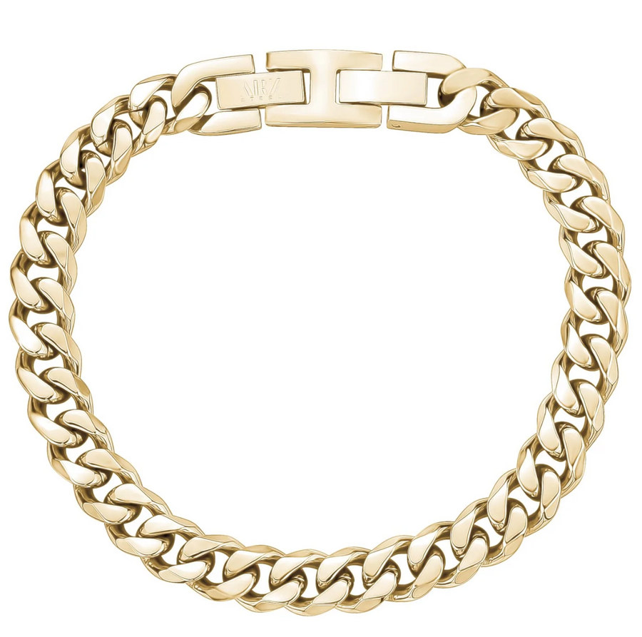 A.R.Z Steel 8mm Gold Cuban Link Bracelet 7.5-8 Inches