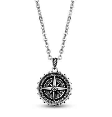 A.R.Z Steel Compass Pendant 22 Inches